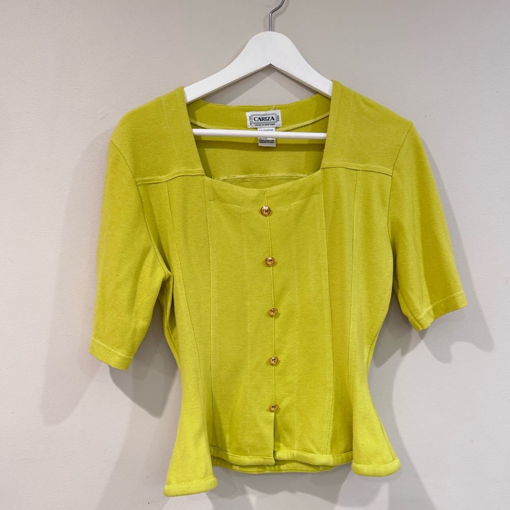 Vintage CARIZA Chartreuse Button-Up Top (Made in USA)
